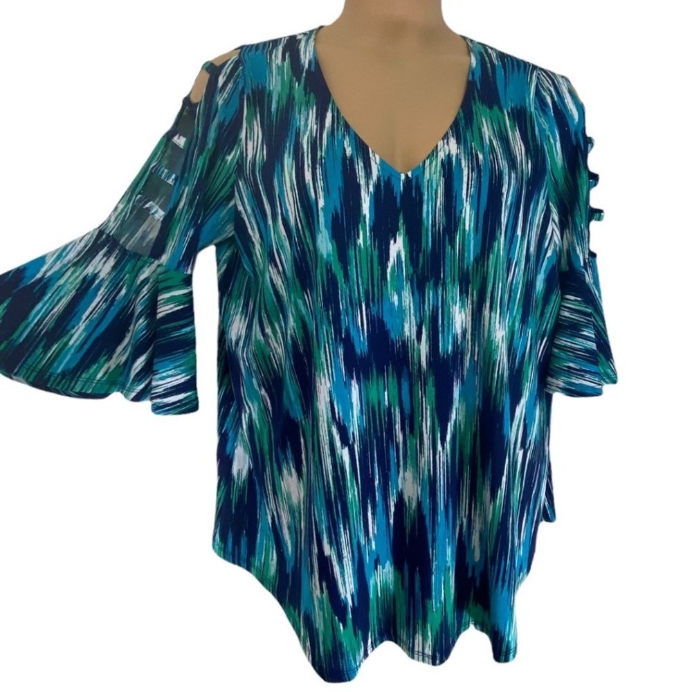 Bohemian Flair Sleeve Blue Space Tie Dye Top size 14 16